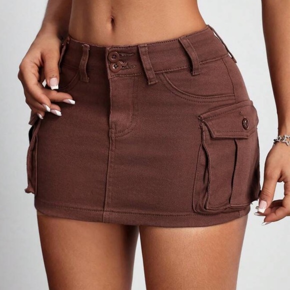Brown Cargo Mini Skirt - Picture 1 of 8